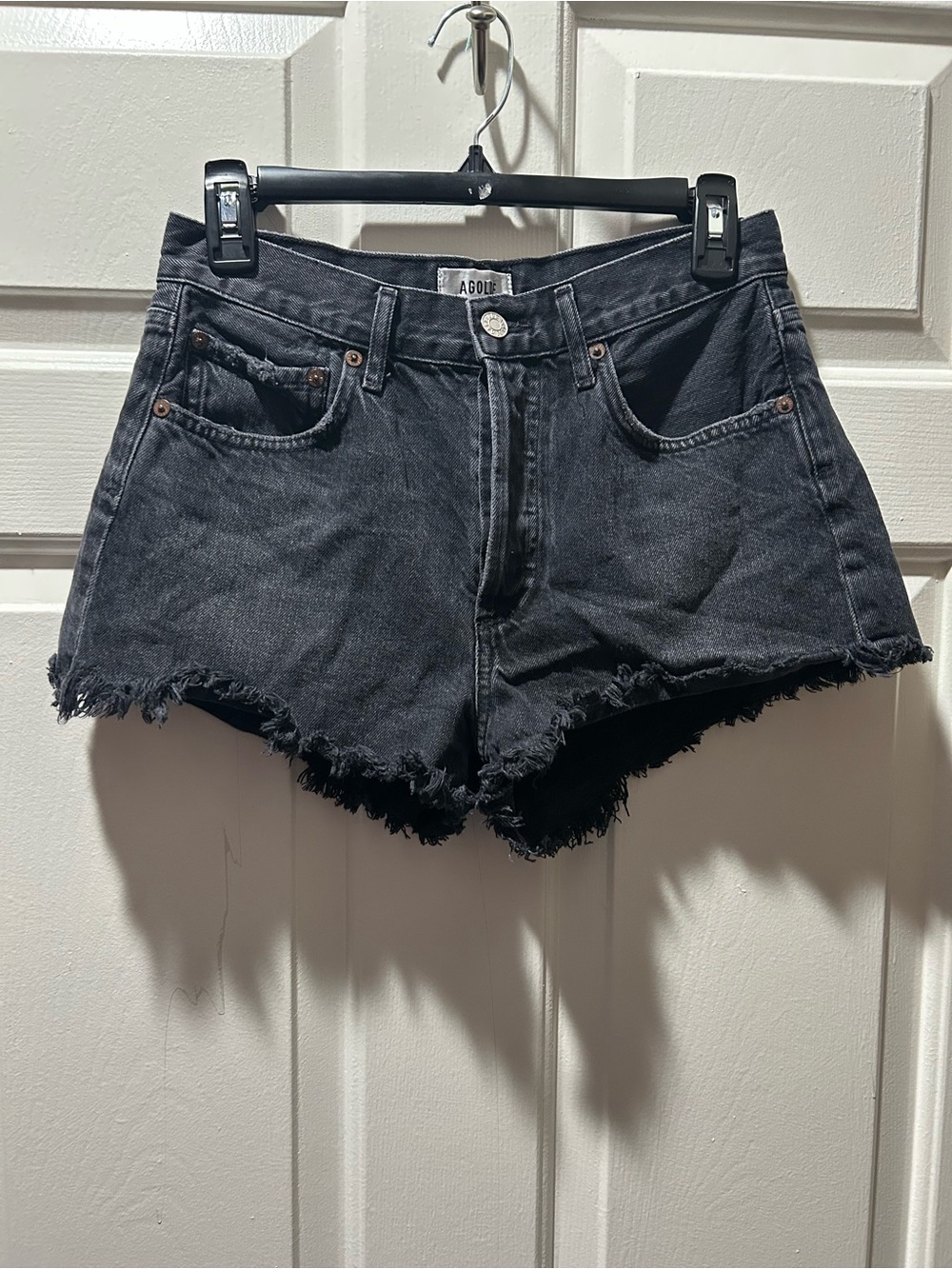 Agolde Faded Black Parker Cut Off Frayed Hem Denim Shorts Size 25